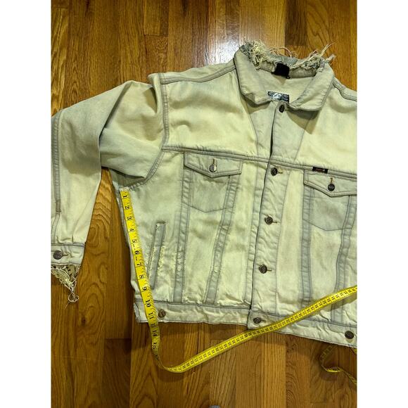 Vintage 90s Jinglers Fade Out Distressed Yellow Bleached Jean Denim Jacket XL - Picture 6 of 12